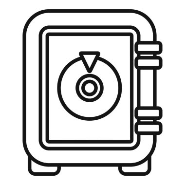 Çelik kutu güvenli para ikonu ana hat vektörü. Finans mağazası güvenliği. Kapalı tamir edilmiş kapı