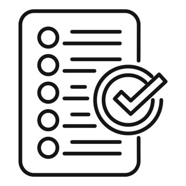 Onaylanmış belge simgesi ana hatları vektörü. Kaliteli ürün kontrolü. Hukuk İnternet Hukuku