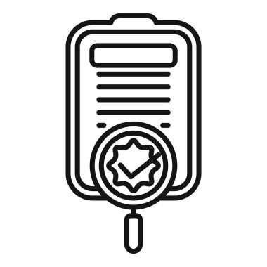 Test edilen ürün panosu simgesi ana hatları vektörü. Uyum kuralı. Kanun dijital tüketicisi