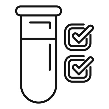 Test tüpü ikon dış hat vektörünü onayladı. Kaliteli ürün testi. Denetim işi denetimi