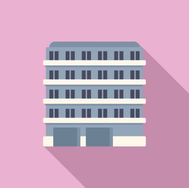 Daire binası ikon düz vektör. Estate Caddesi Alışveriş Merkezi. Harita katı