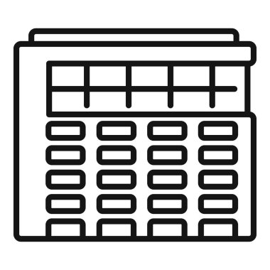 Çok katlı bina ikonu ana hatları vektörü projesi. Gelişim alanı. Konut sokağı