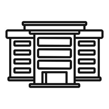 Daire çok katlı bina ikonu ana hat vektörü. Estate Caddesi Alışveriş Merkezi. Harita katı