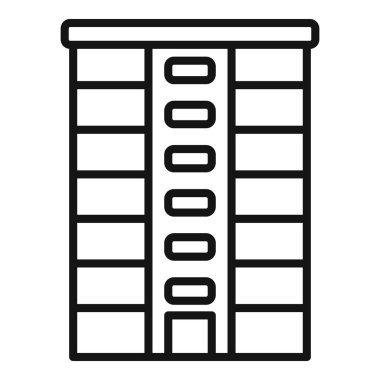 Modern çok katlı bina ikonu ana hatları vektörü. Geliştirme planı. Gerçek klinik konutları