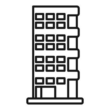 Dış çok katlı bina ikonu ana hatları vektörü. Sokak mülkü. Yerleşim yeri