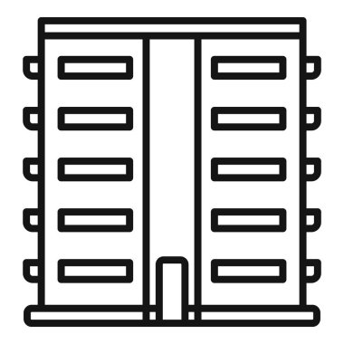 Minyatür çok katlı yapı ikonu ana hatları vektörü. Dış blok var. İnşaat projesi