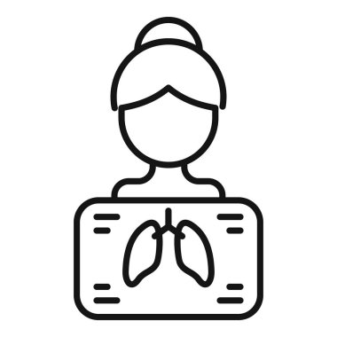 Kadın akciğer teşhis ikonu ana hat vektörü. Kontrol hastası tedavisi. Solunum analizi