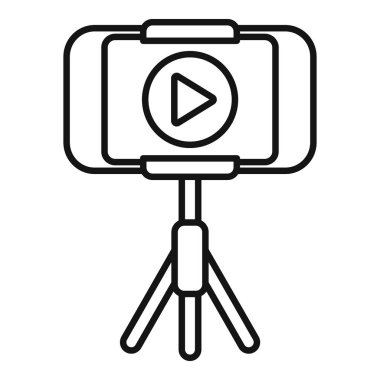 Tripod ikon ana hatları vektöründeki video akıllı telefon. Çevrimiçi medya. Yeni kayıt içeriği