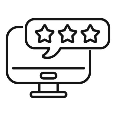 Çevrimiçi içerik değerlendirme ikonu ana hatları vektörü. Bilgisayar görüntüleme tıklaması. Oranları değiştir