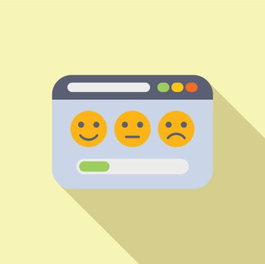 Çevrimiçi web araştırma simgesi düz vektör. Smiley başarısız emoji. Öfkeli fakirlik derecesi