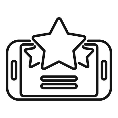 Çevrimiçi akıllı telefon değerlendirme ikonu ana hatları vektörü. Yıldız düğmesi rütbesi. İfade kullanıcısı