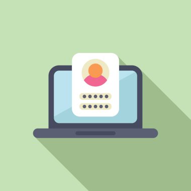 Laptop kullanıcı erişim simgesi düz vektör. İki faktör doğrulaması. Bilgisayar hesabı