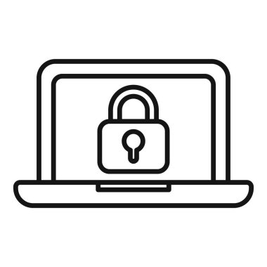 Güvenli çevrimiçi dizüstü bilgisayar simgesi ana hatları vektörü. Mesaj interneti. Dizüstü bilgisayar işlemi