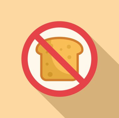 Kısıtlı ekmek ikon düz vektörü yer. Glüten intoleransı. Alerjik sağlık hastalığı