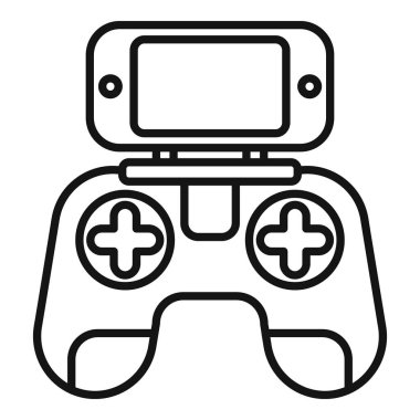 İHA akıllı kontrol ikonu ana hatları vektörü. Akıllı telefon joystick 'i. Hava videosu