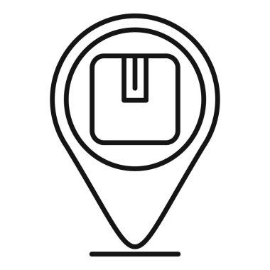 Konum parsel sipariş simgesi ana hatları vektörü. Hediyelik eşya satışı. Arama bakımı