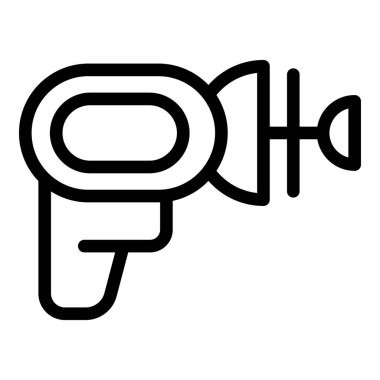 Foton silahı ikonu ana hat vektörü. Fantezi oyunu. Lazer fütüristik silah