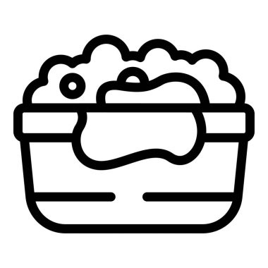 Sabunlu sepet ikonu taslak vektörü yıkıyorum. Çamaşır yıkama işi. Kirli kumaş temizleme