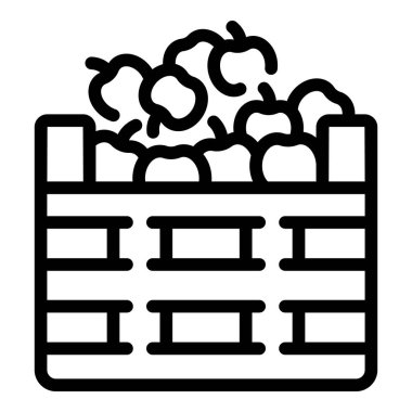 Olgun elma sandığı ikon ana hatları vektörü. Yaz hasadı. Şiir meyveleri