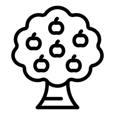 Elma ağacı ikonu ana hatları vektörü. Meyve bahçesi. Elma şarabı üretimi.