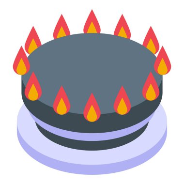 Yanan gaz sobası ikon izometrik vektörü. Enerji kullanarak evde. Sanayi sektörü