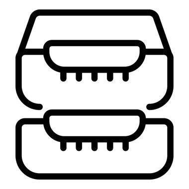 Yatay kağıt tepsi ikonu ana hatları vektörü. Evrak masası konteynırı. Dolap dosyaları kutu deposu