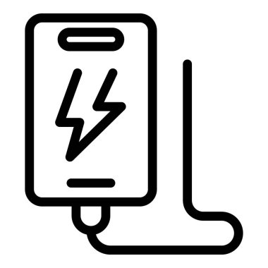 Telefon şarj aksesuarı ikon ana hatları vektörü. Dijital güç bankası. Elektrik enerji adaptörü