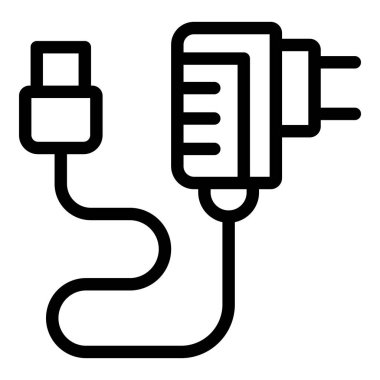 Telefon şarj tapası ana hatları vektörü. Dijital cihaz enerji kaynağı. Elektrik yükleme bağlantısı