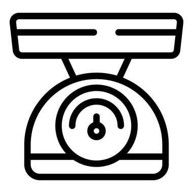 Paslanmaz çelik ölçekli ikon ana hat vektörü. Gıda gramı ölçüsü. Ev kapasitesi kitle aygıtı