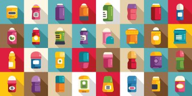 Deodorant simgeleri düz vektöre ayarlandı. Moda terleme önleyici. Cilt parfümü kozmetik