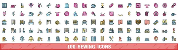100 Sewing Icons Set Color Line Set Sewing Vector Icons — Stock Vector
