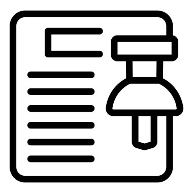 Kağıt itme ikonu ana hatları vektörüne bakın. Hatırlatma notu ekle. Uyarı panosu küçük resim etiketi aracı