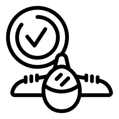 Başarılı bir uçak biniş ikonu ana hatları vektörü. Uçuş biletleri kontrol edildi. Yolcu bilgileri incelemesi