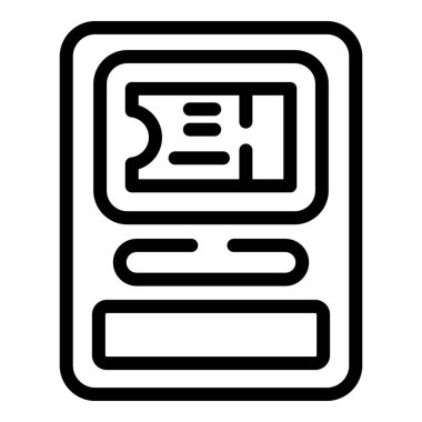 Bilet dağıtıcı simgesi ana hatları vektörü. Seyahat kartı makinesi al. Bilet istasyonu terminali