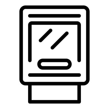 Bilet otomatı simgesi ana hatları vektörü. İstasyon satış terminali. Dokunmatik ekran teknolojisi