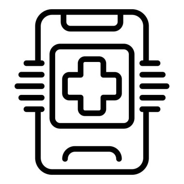 Mobil tıbbi ilk yardım ikonu ana hat vektörü. Ambulans çağır. Sağlık güvenliği bağlantısı