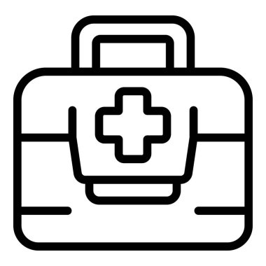 İlk yardım çantasının ikon ana hatları vektörü. Acil tıbbi yardım. Doktor bakım ekipmanı
