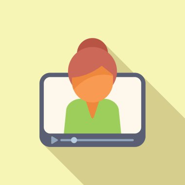Çevrimiçi video kadın hoparlör düz vektör. Konuşma sanatçısı. Çal düğmesi