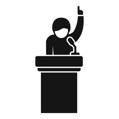 Motivasyon konuşmacısı tribün simgesi basit vektöründe. Konuşma işi. Rota aşaması