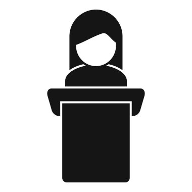 Kadın motivasyon konuşmacısı simgesi basit bir vektör. Lider mesajı. Rota adayı