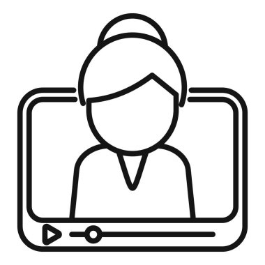 Çevrimiçi video kadın hoparlör ana hatları vektörü. Konuşma sanatçısı. Çal düğmesi