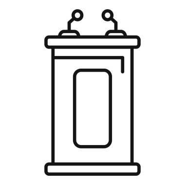 Sözcü ahşap tribün ikonu ana hat vektörü. Konuşma başarısı. Sahne sosyal