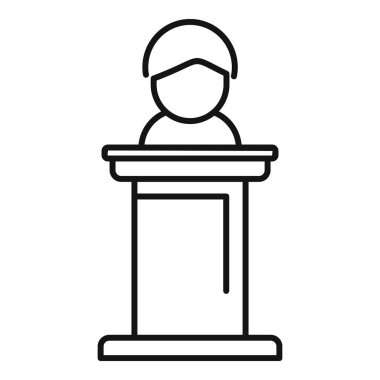 Motivasyon konuşmacısı konuşma ikonu ana hatları vektörü. Profesyonel seyirci. Eğitim işi