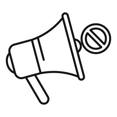 Reddedilmiş megafon konuşma ikonu ana hatları vektörü. Modern hukuk. Dikkat koruması.