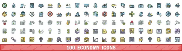 Set 100 Icone Dell Economia Linea Colore Set Icone Vettoriali Grafiche Vettoriali