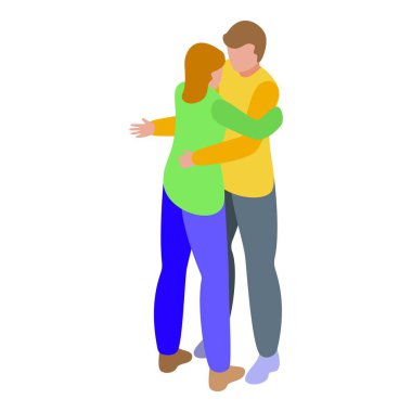 Güzel sarılma ikonu izometrik vektörü. Mutlu bir çift. İnsanların karşılaştığı mutluluk.