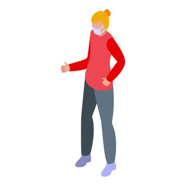 Tıbbi maskeli kadın izometrik vektör. Yüz gribi koruması. Kişisel bakım