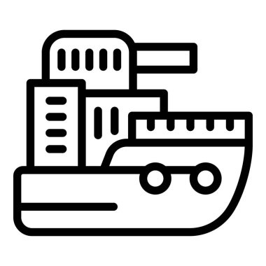 Savaş gemisi simgesi ana hat vektörü. Askeri tekne. Denizci savaş gemisi