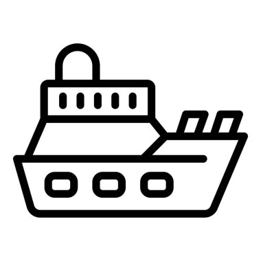 Silahlı gemi simgesi ana hat vektörü. Savaş gemisi. Deniz ordusu savaş gemisi