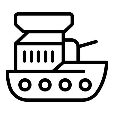 Askeri deniz aracı ikonu ana hat vektörü. Savunma gemisi. Deniz kuvvetleri.